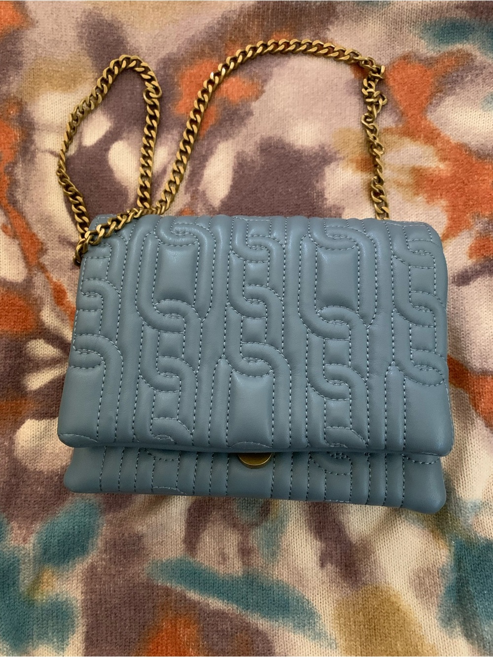 Zara Quilted Chain Crossbody Bag in Periwinkle with Gold Chain